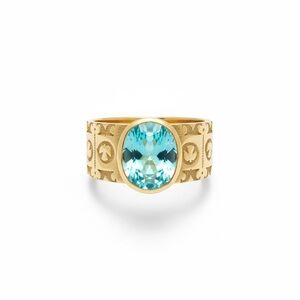 ANTIQUE 18kt Gold wide dove Natural earth mined natural BLUE ZIRCON ring 9